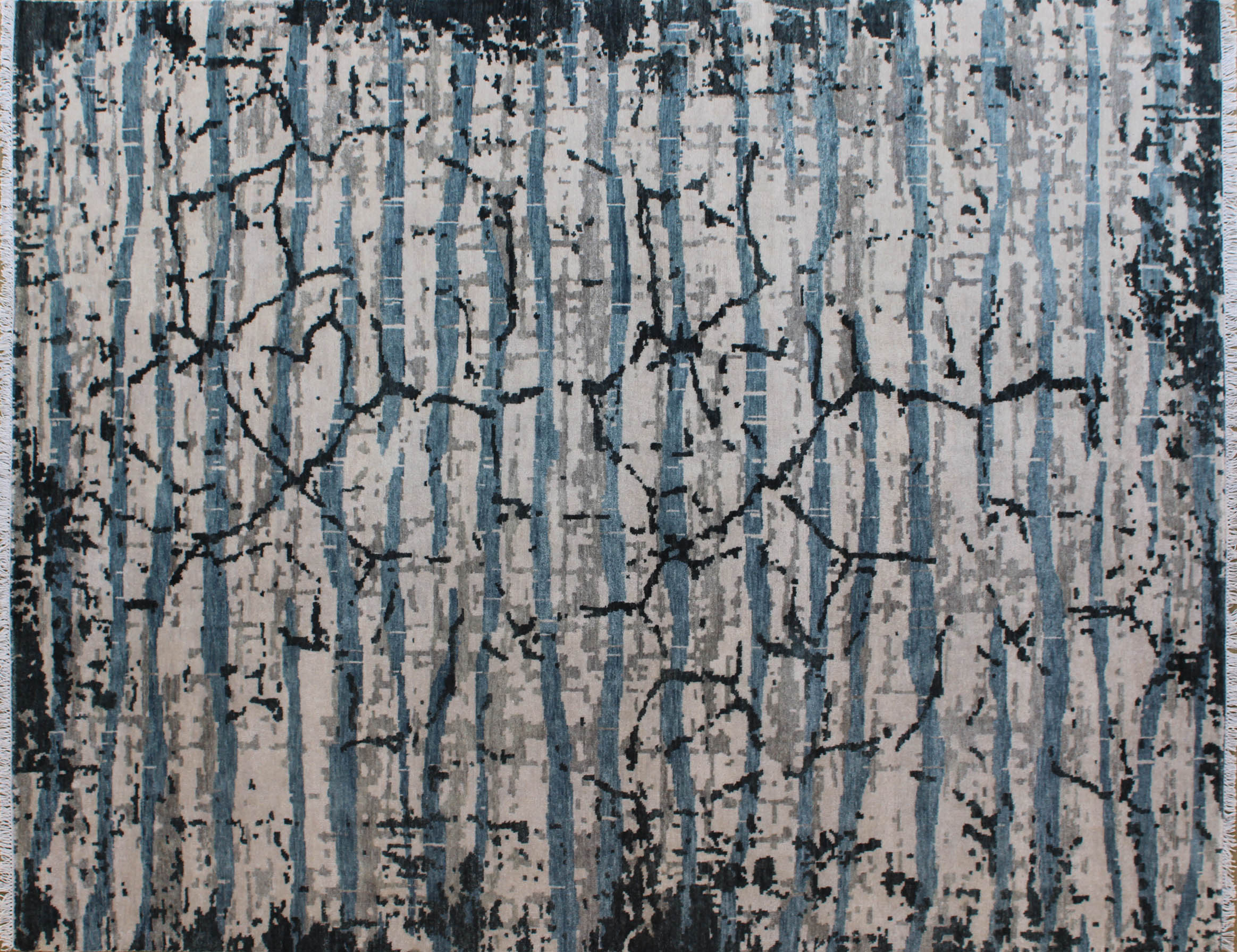 Crackle Waves Ivory Modern Wool Rug 8ft x 10ft - Handknotted Carpet Manufacturer Mirzapur